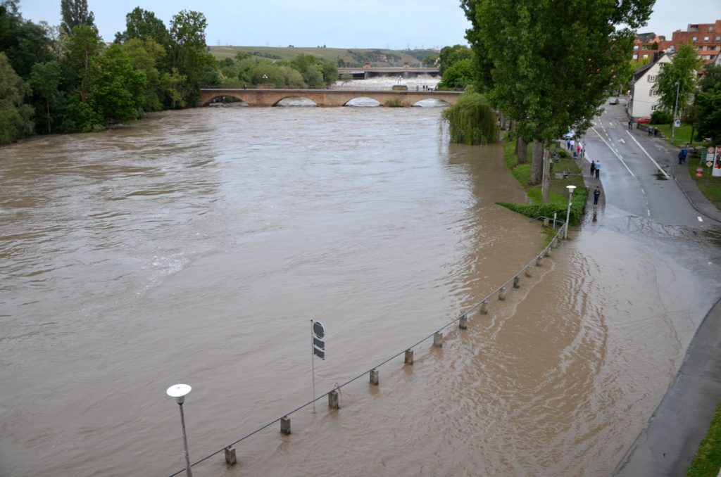 Hochwasser des Neckars in Lauffen am Neckar